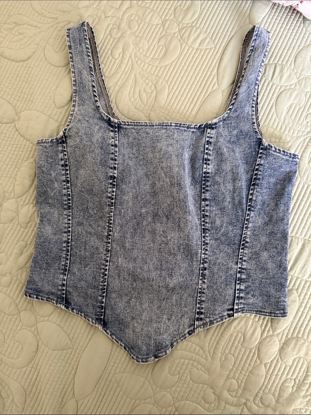 Acid Wash Denim Corset Tank Top